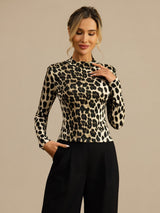 [Leopard] SilkSilky-NL Lange Mouw Col Montant Dames T-Shirt 005