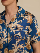 [Navy Draak] SilkSilky-NL Short Sleeve Notch Collar Heren Pyjama Set 002