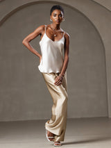 [Beige] SilkSilky-NL Spaghetti Strap V Neck Cami-Top 003