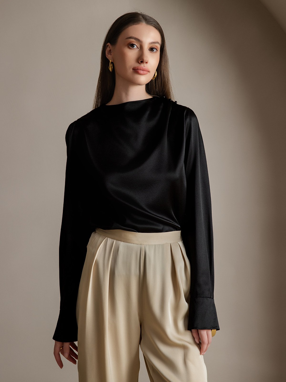 [Zwart] SilkSilky-NL 19Momme Zijde Womens Shirt 001