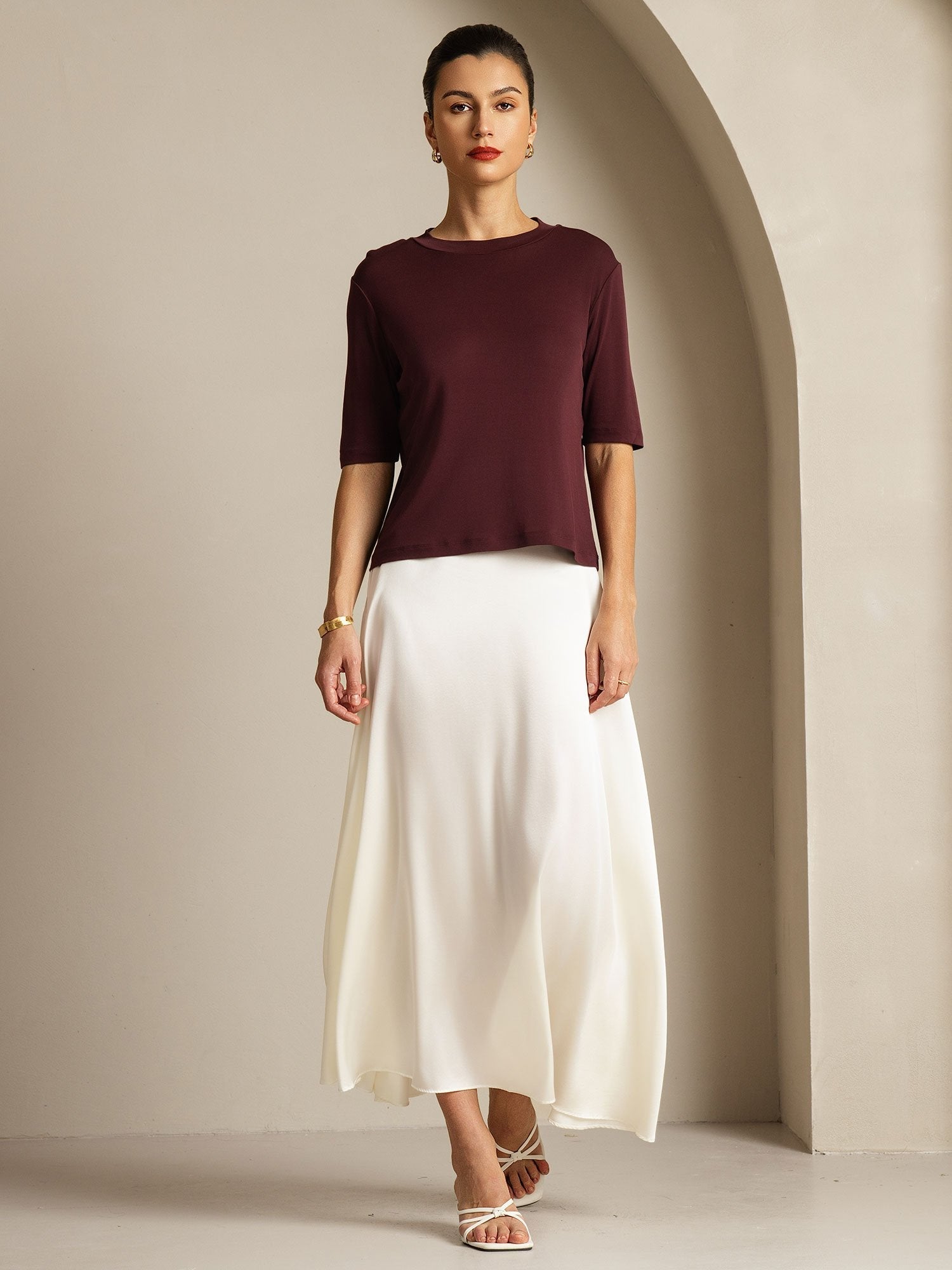 [Windsorwijn] SilkSilky-NL Zijde Ronde Hals Dames T-Shirt 007