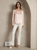 [Lichtroze] SilkSilky-NL Long Sleeve Lapel Collar Dames Blouse 003