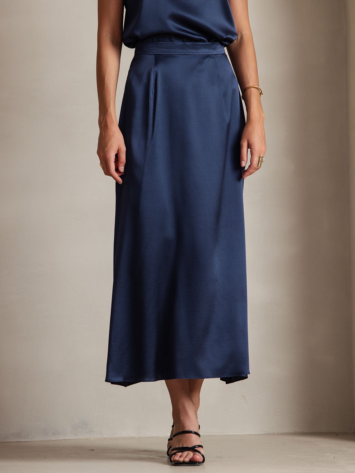 [Donkerblauw] SilkSilky-NL 19Momme Zijde Skirt 003