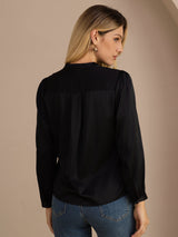 [Zwart] SilkSilky-NL Long Sleeve Blouse 002