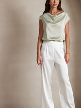 [Lichtgroene] SilkSilky-NL Cap Sleeve Cowl Neck Dames T-Shirt 005
