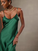 [Groen] SilkSilky-NL Spaghetti Strap V Neck Jurk 004