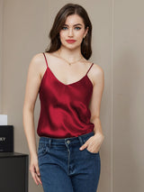 [Donkerrood] SilkSilky-NL Spaghetti Strap V Neck Cami-Top 004