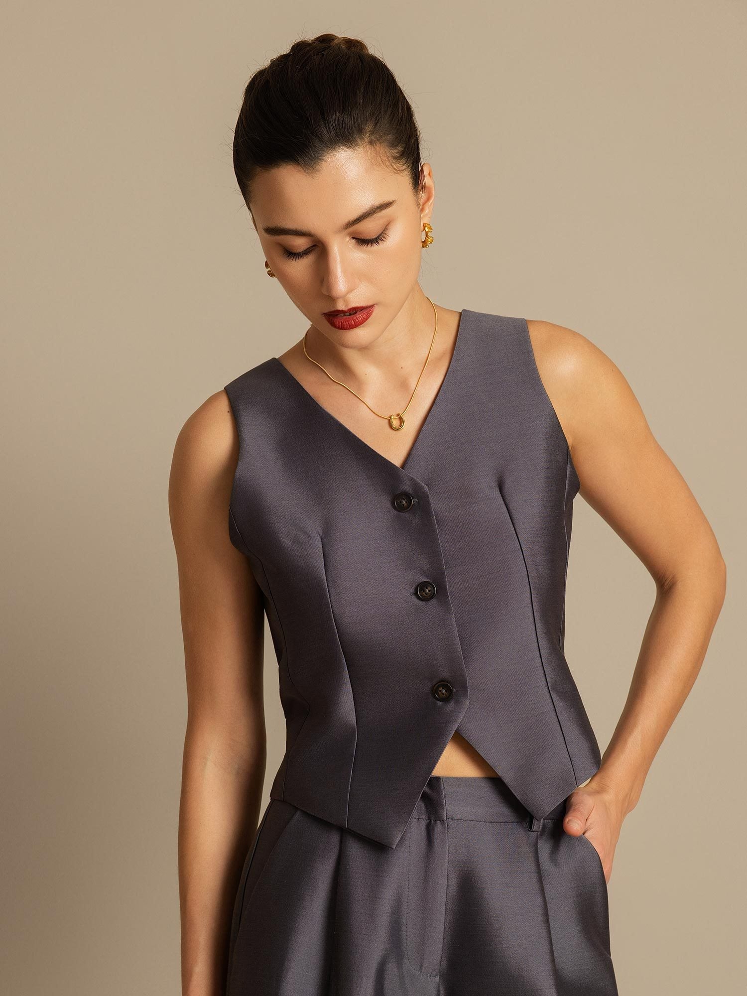 [Grijs] SilkSilky-NL 32Momme Silk-Wool Blend Womens Vest 007