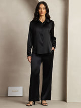 [Zwart] SilkSilky-NL 19Momme Zijde Kraag Women''s Outfit Sets 001,