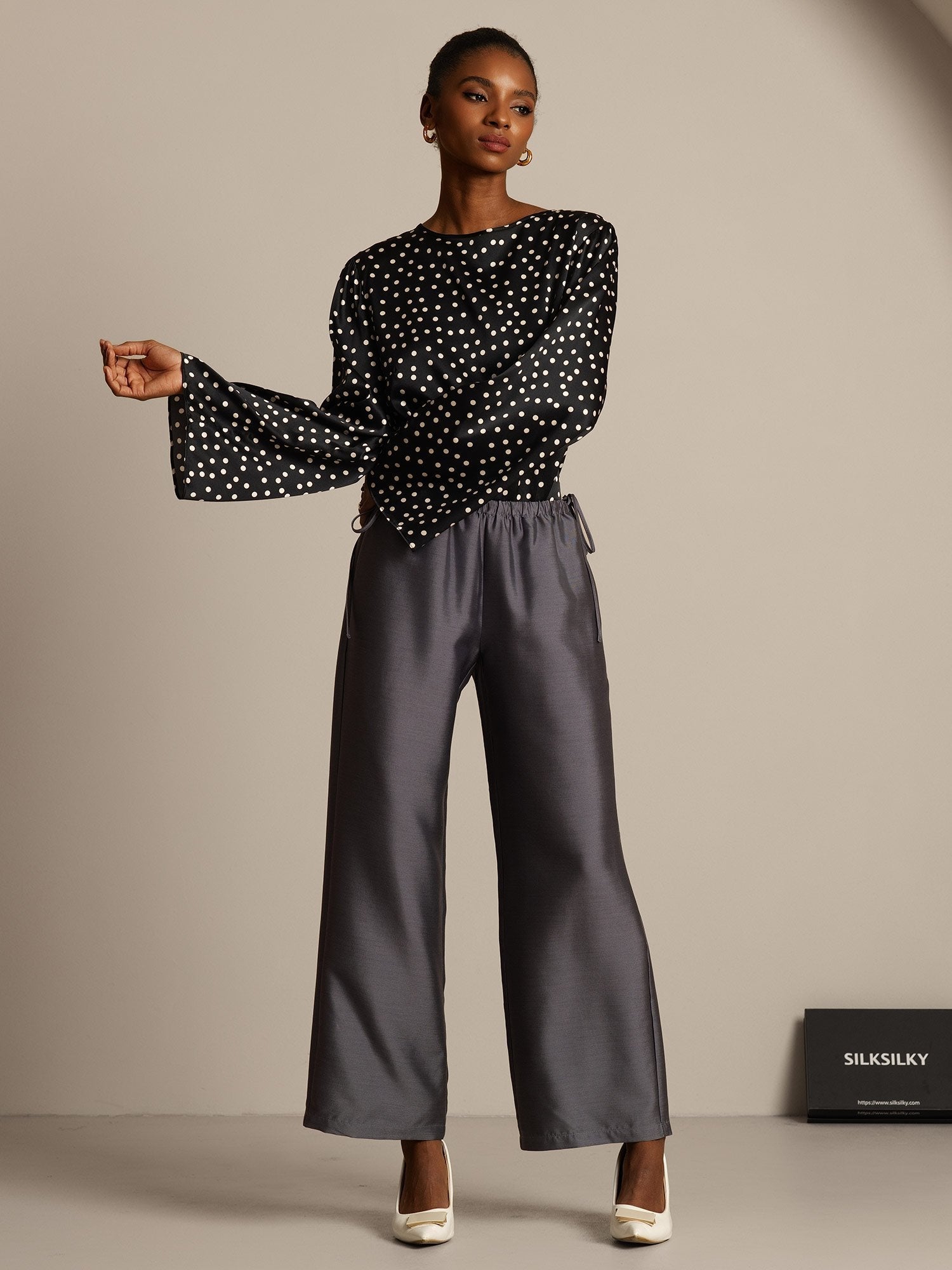 [Grijs] SilkSilky-NL 32Momme Silk-Wool Blend Womens Pants 006,