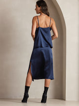 [Donkerblauw] SilkSilky-NL Spaghetti Strap Cowl Neck Cami-Top 002