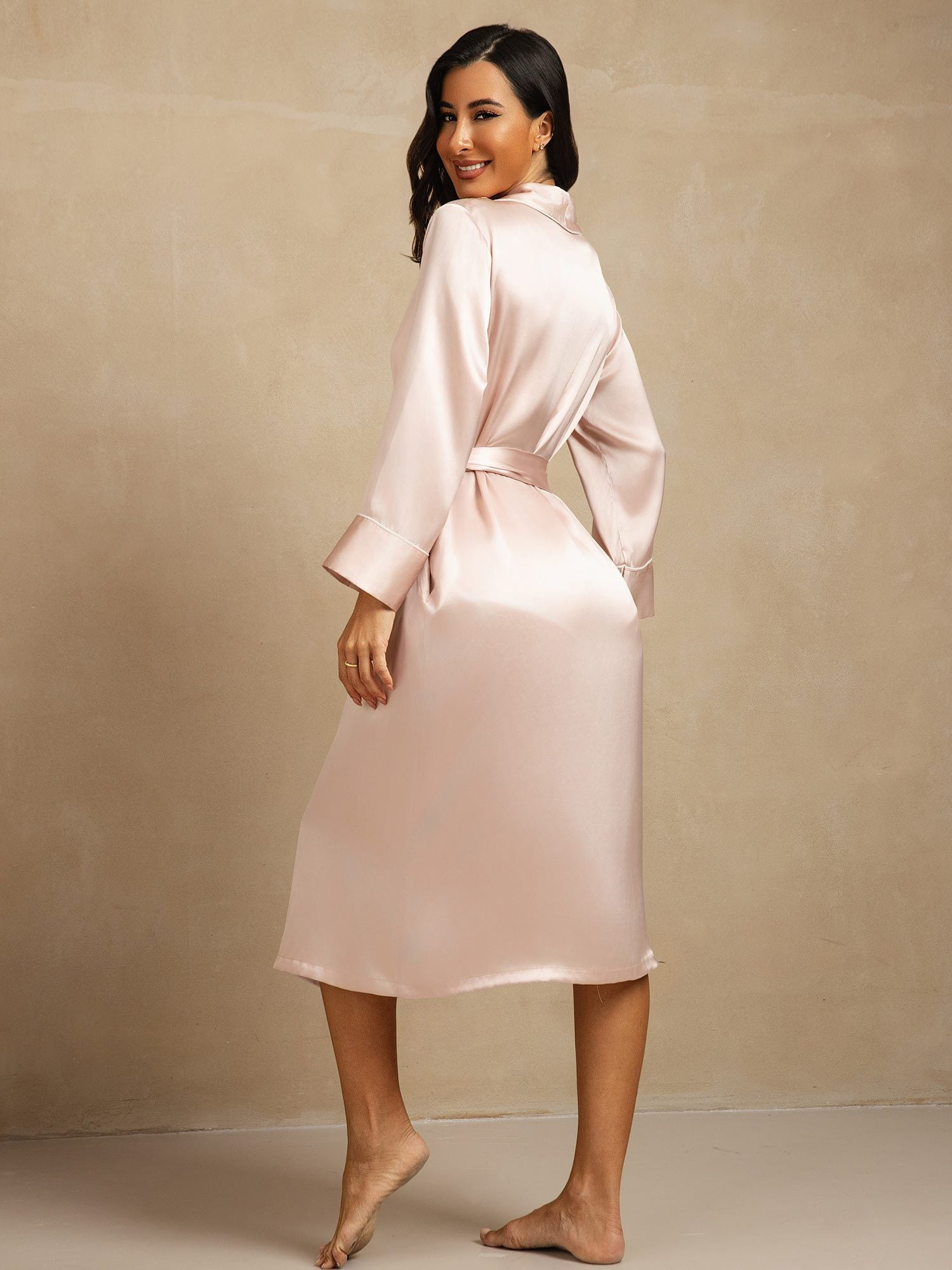 [Roze] SilkSilky-NL Zijde Kraag Dames Kamerjas 002