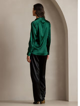 [Donkergroen] SilkSilky-NL 19Momme Lange Mouw Reverskraag Dames Blouse 002
