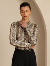 [Slangenhuid] SilkSilky-NL Lange Mouw Col Montant Dames T-Shirt 005
