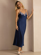 [Blauw] SilkSilky-NL Spaghetti Strap V Neck Jurk 003