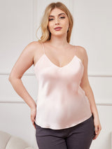 [Roze] SilkSilky-NL Spaghetti Bandjes V Hals Grote maten Cami-Top 001