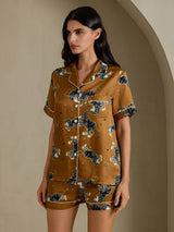 [Bruine Leeuw] SilkSilky-NL Short Sleeve Notch Collar Dames Pyjama Set 003