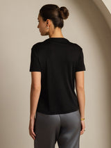 [Zwart] SilkSilky-NL 100% Silk Jersey Short Sleeve Mock Neck Dames T-Shirt 002