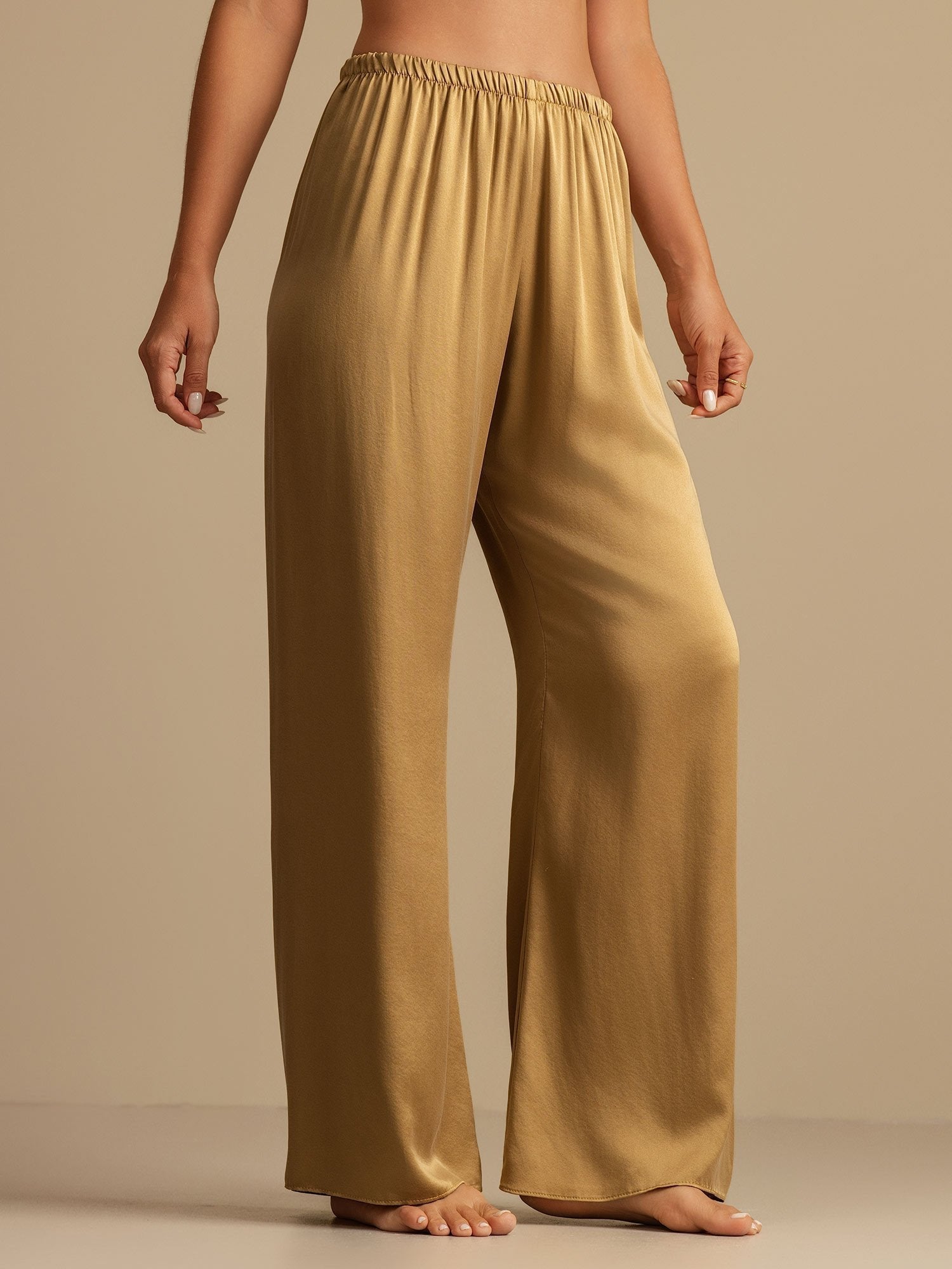 [Tan] SilkSilky-NL 19Momme Zijde Womens Sleep Bottoms 003,