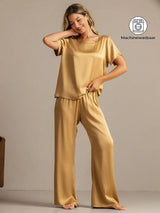 [Tan] SilkSilky-NL 19Momme Korte Mouw Dames Pyjama Set 001