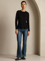 [Zwart] SilkSilky-NL Zijde Ronde Hals Dames T-Shirt 004