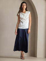 [Wit] SilkSilky-NL Cap Sleeve Cowl Neck Dames T-Shirt 007