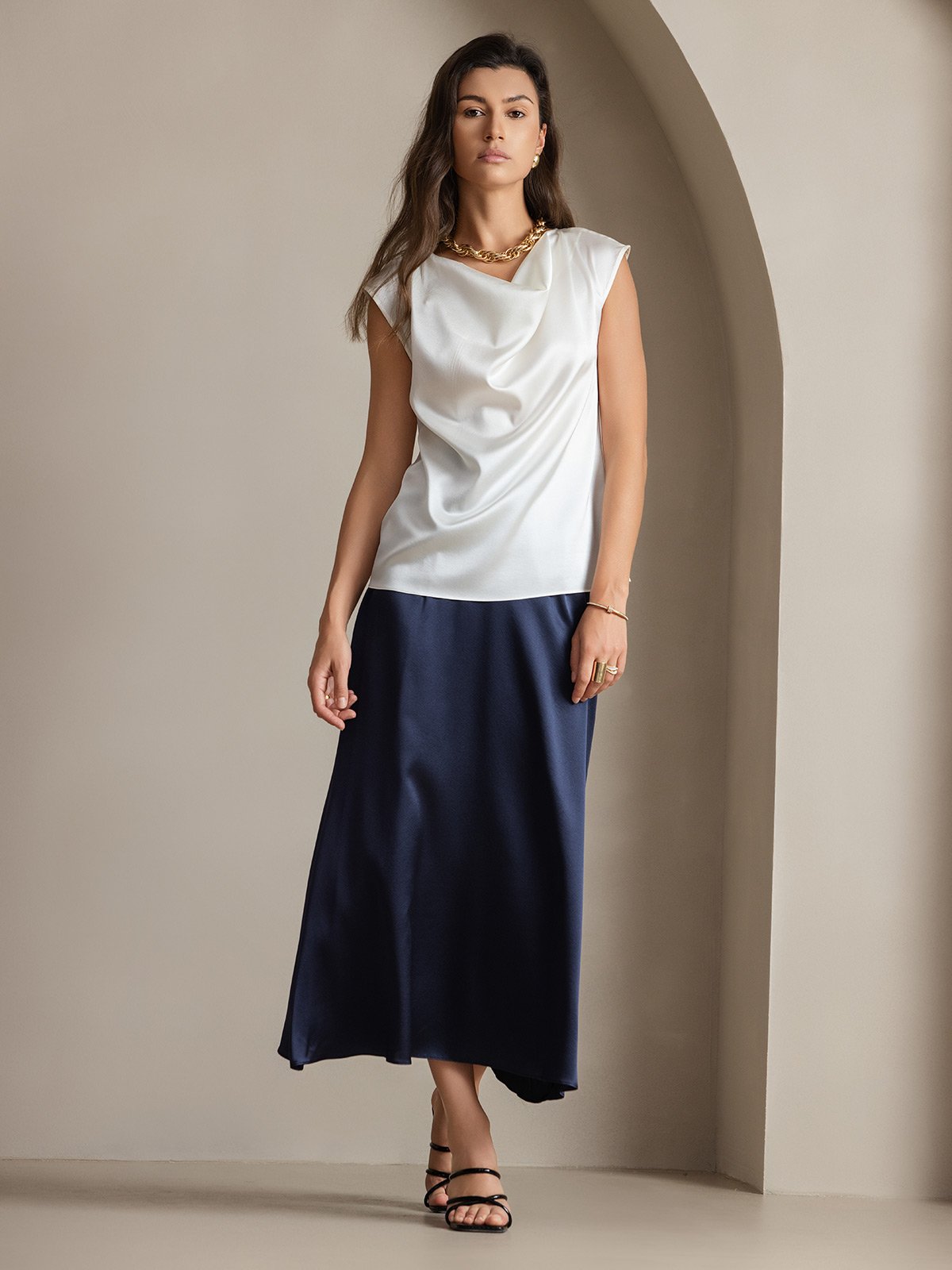 [Wit] SilkSilky-NL 19Momme Zijde Mouwloos Womens T-Shirt 007