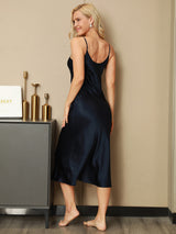 [Donkerblauw] SilkSilky-NL Spaghetti Strap V Neck Nachthemd 002