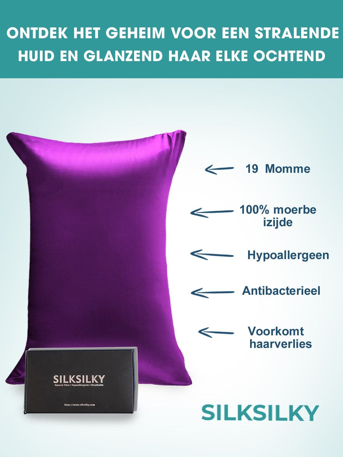 SilkSilky-NL 19Momme Pillowcase Paars 003