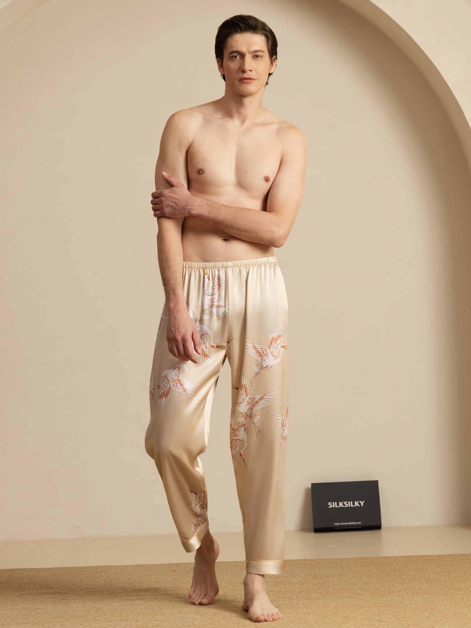 [Champagne] SilkSilky-NL 19Momme Mens Sleep Bottoms 006
