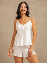 [Wit] SilkSilky-NL Spaghetti Bandjes V Hals Cami-Set 006