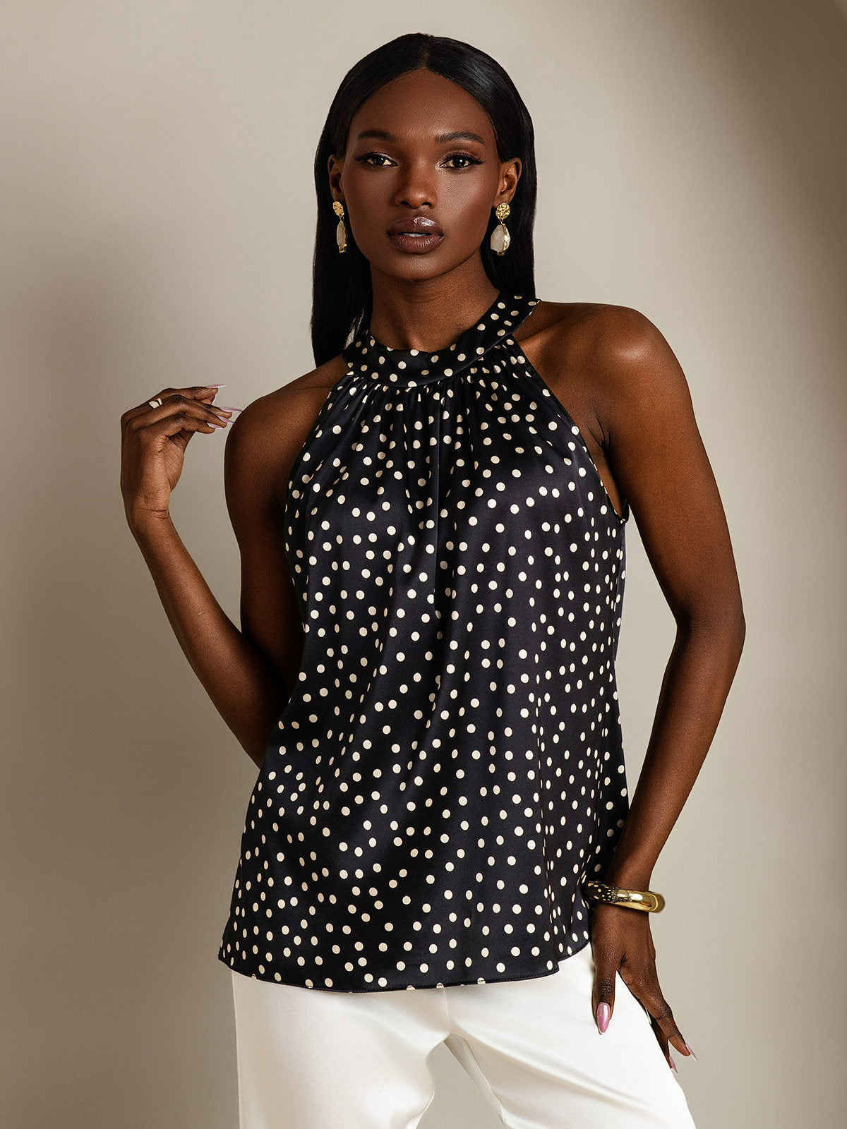 [Zwart+Wit] SilkSilky-NL 19Momme Zijde Mouwloos Womens T-Shirt 001