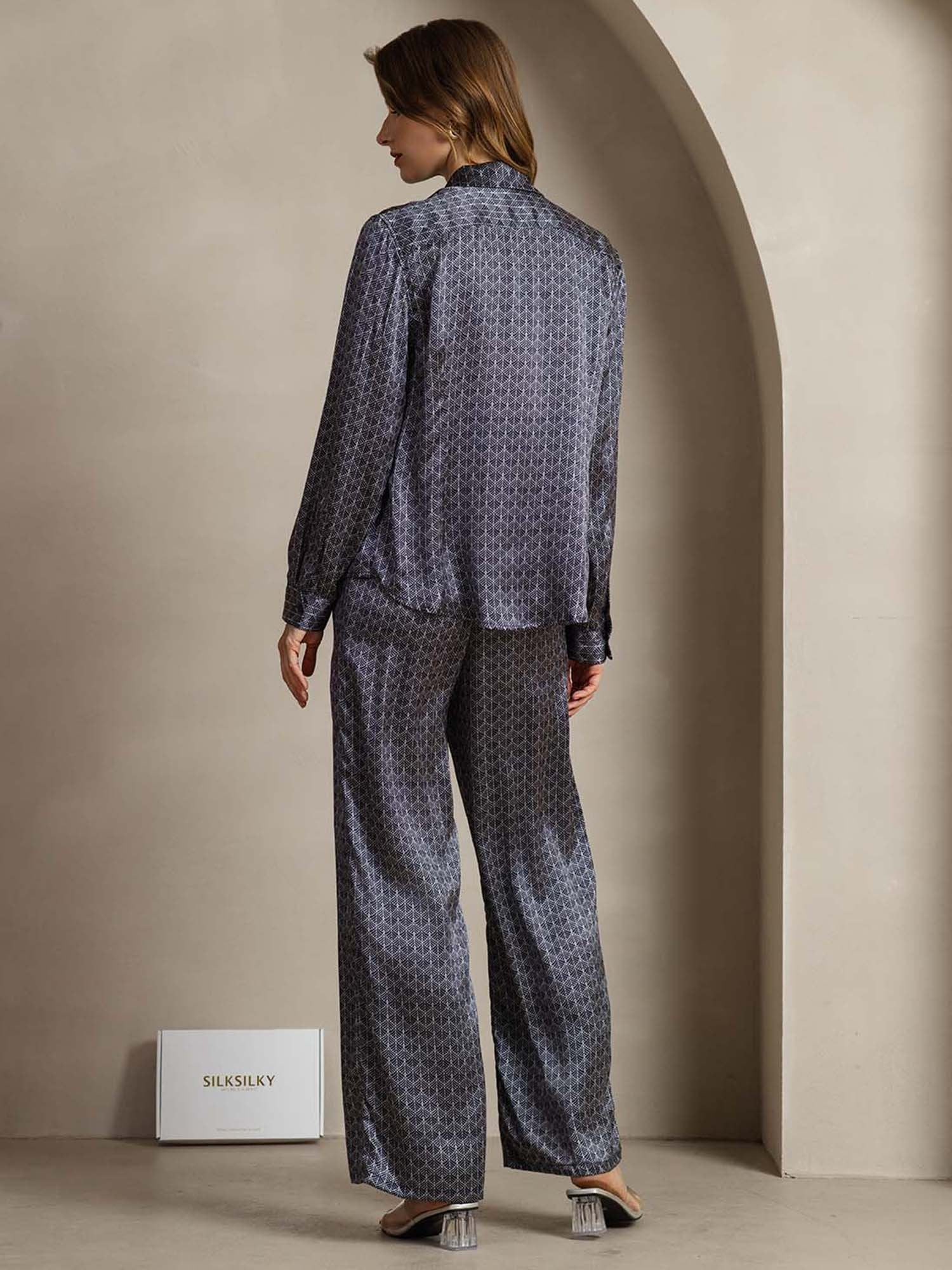 [Marine Ginkgo] SilkSilky-NL 19Momme Zijde Kraag Women''s Outfit Sets 004,