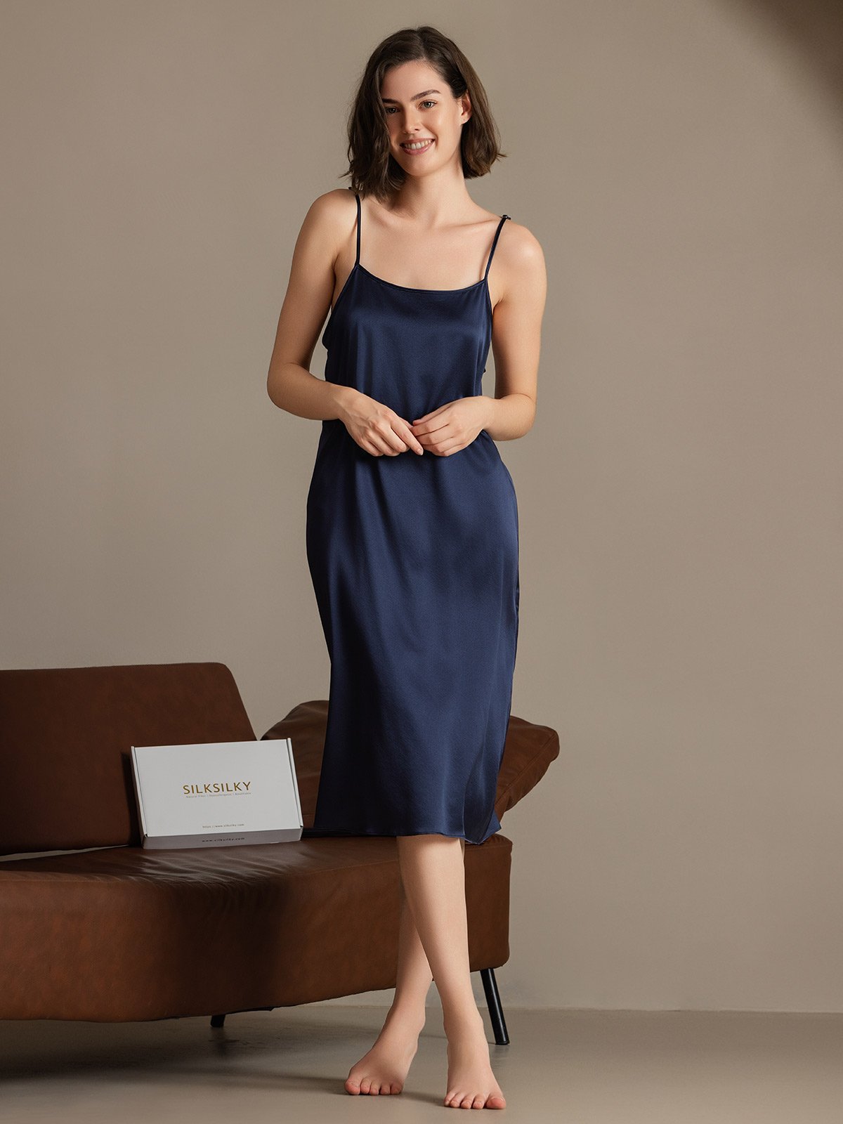 [Donkerblauw] SilkSilky-NL 19Momme Zijde Mouwloos Dress 003