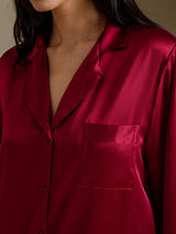 [Wijn] SilkSilky-NL Long Sleeve Lapel Collar Slaap Hemd 004