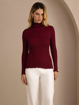 [Wijn] SilkSilky-NL Long Sleeve Turtle Neck Dames T-Shirt 001