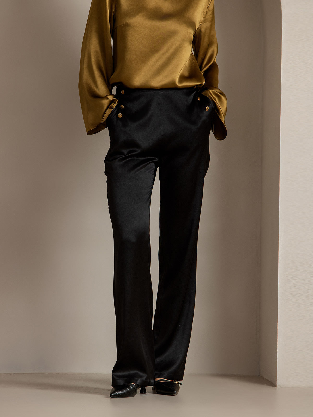 [Zwart] SilkSilky-NL 19Momme Zijde Womens Pants 004