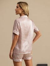 [Roze Hart Geo] SilkSilky-NL Korte Mouw Dames Pyjama Set 002