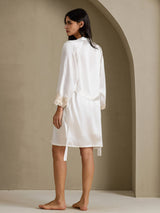 [Wit] SilkSilky-NL 3/4 Sleeve V Neck Nachthemd&Kamerjas Set 002