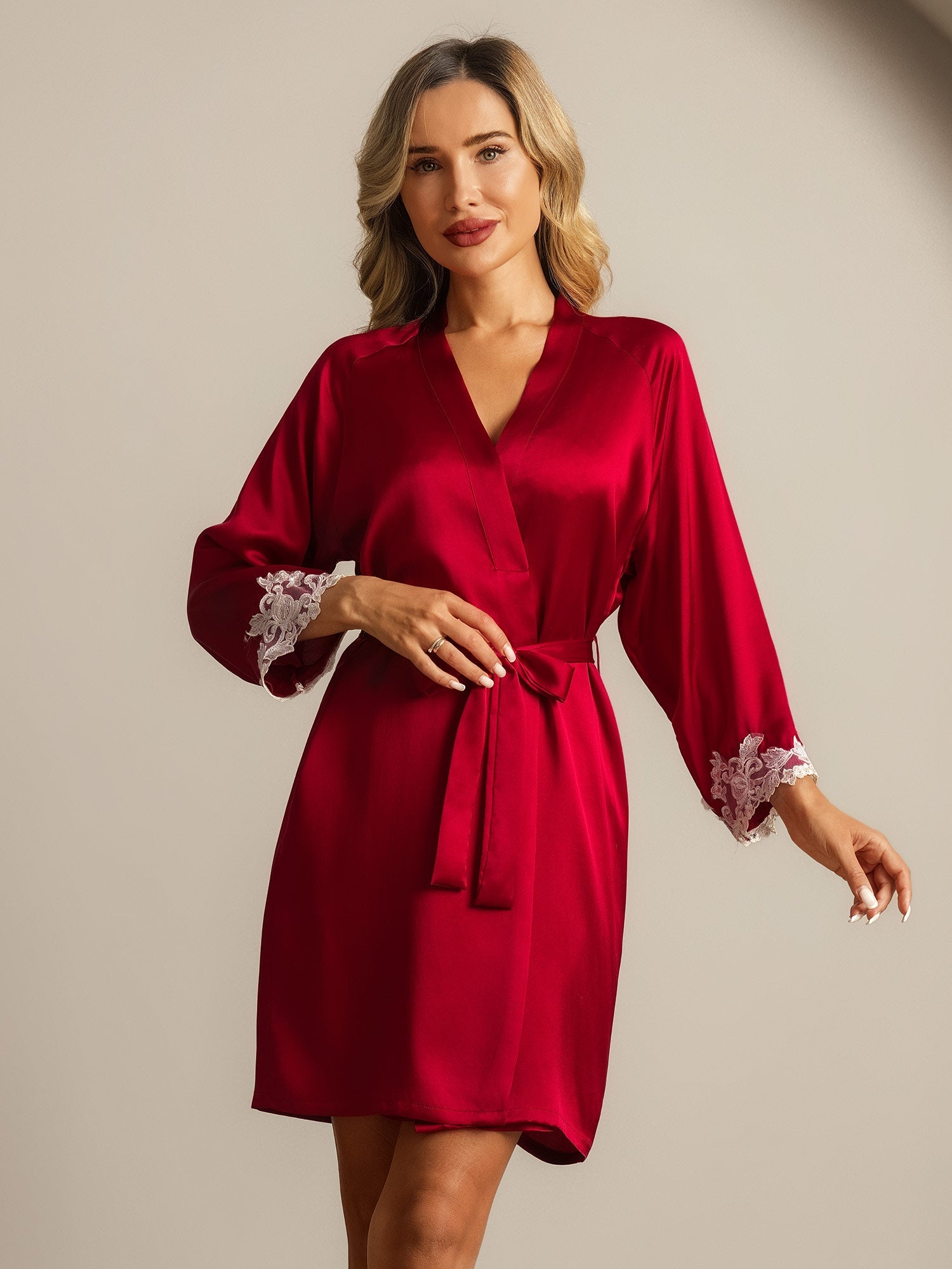 [Wijn] SilkSilky-NL Zijde Womens Robe 004,