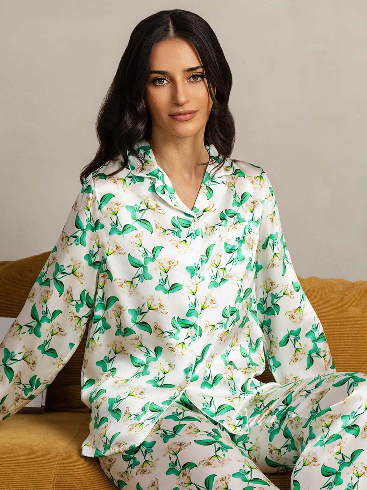 [Groene Bloemen] SilkSilky-NL Womens Pajamas 005