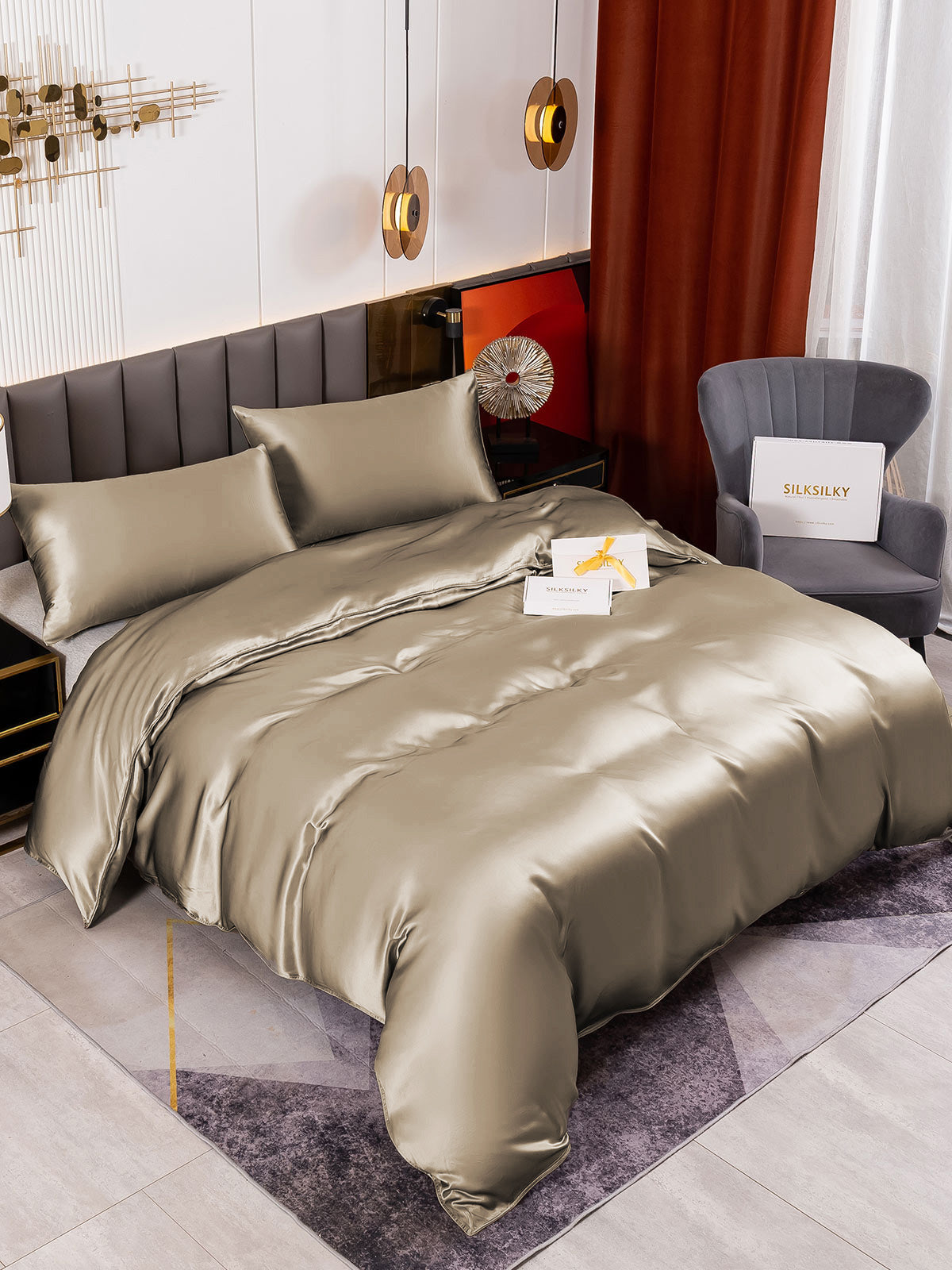 [Khaki] SilkSilky-NL 19Momme Bedding Set 001