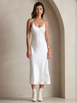 [Wit] SilkSilky-NL Spaghetti Strap V Neck Jurk 003