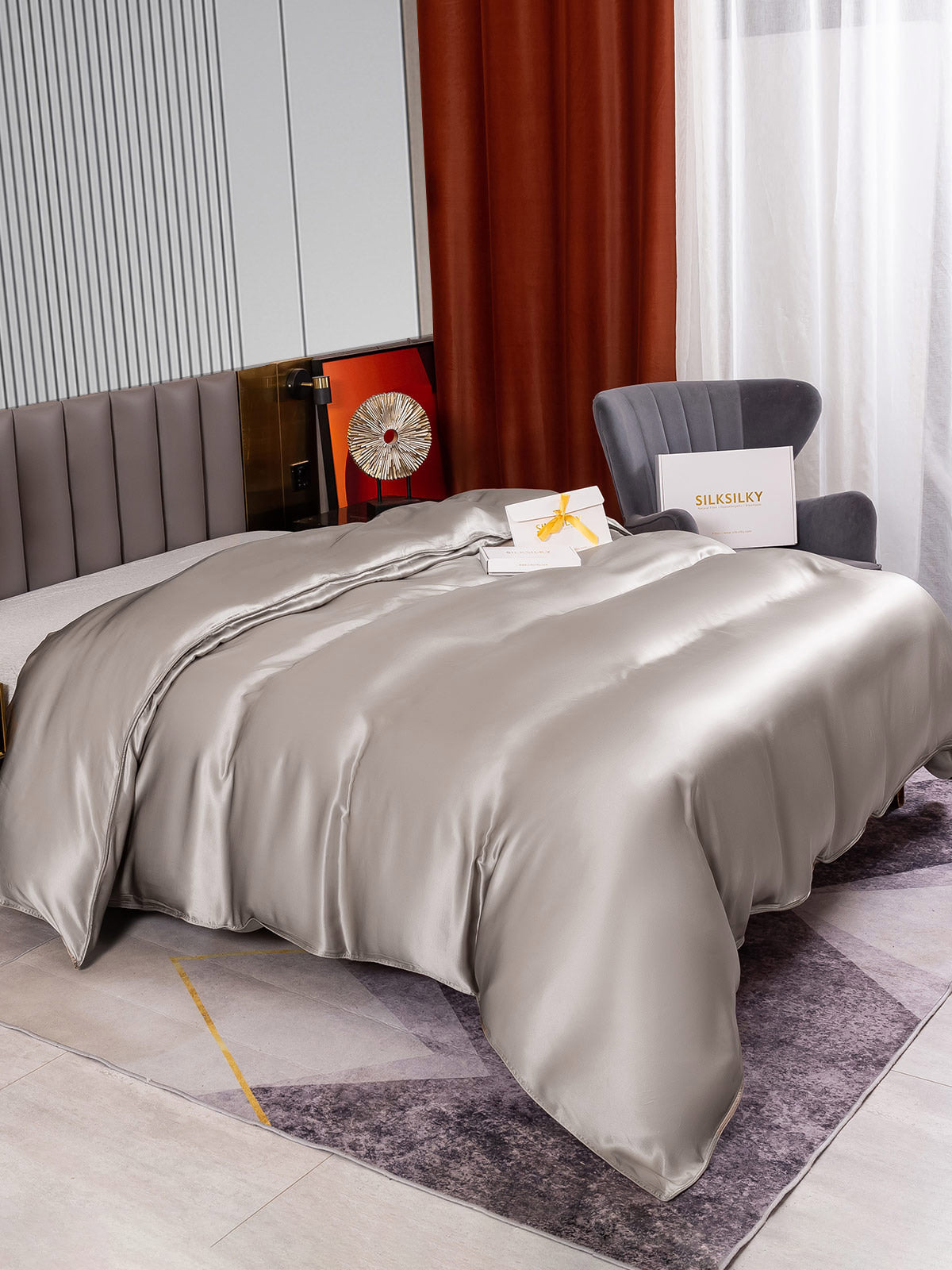 SilkSilky NL 22Momme Pure Silk Duvet Cover Grijs 004