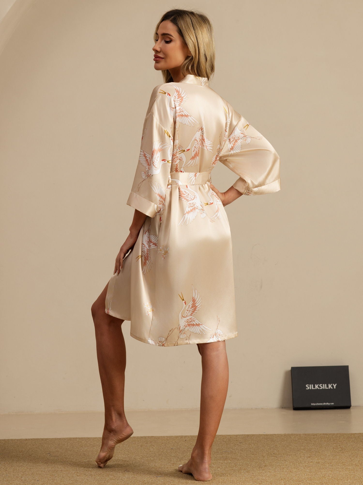 [Champagne] SilkSilky-NL 19Momme 3/4 Mouw Dames Kamerjas 002