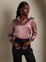 [Bleek Mauve] SilkSilky-NL 3/4 Sleeve Lapel Collar Dames Blouse 005