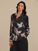 [Zwart] SilkSilky-NL Long Sleeve Lapel Collar Dames Blouse 003