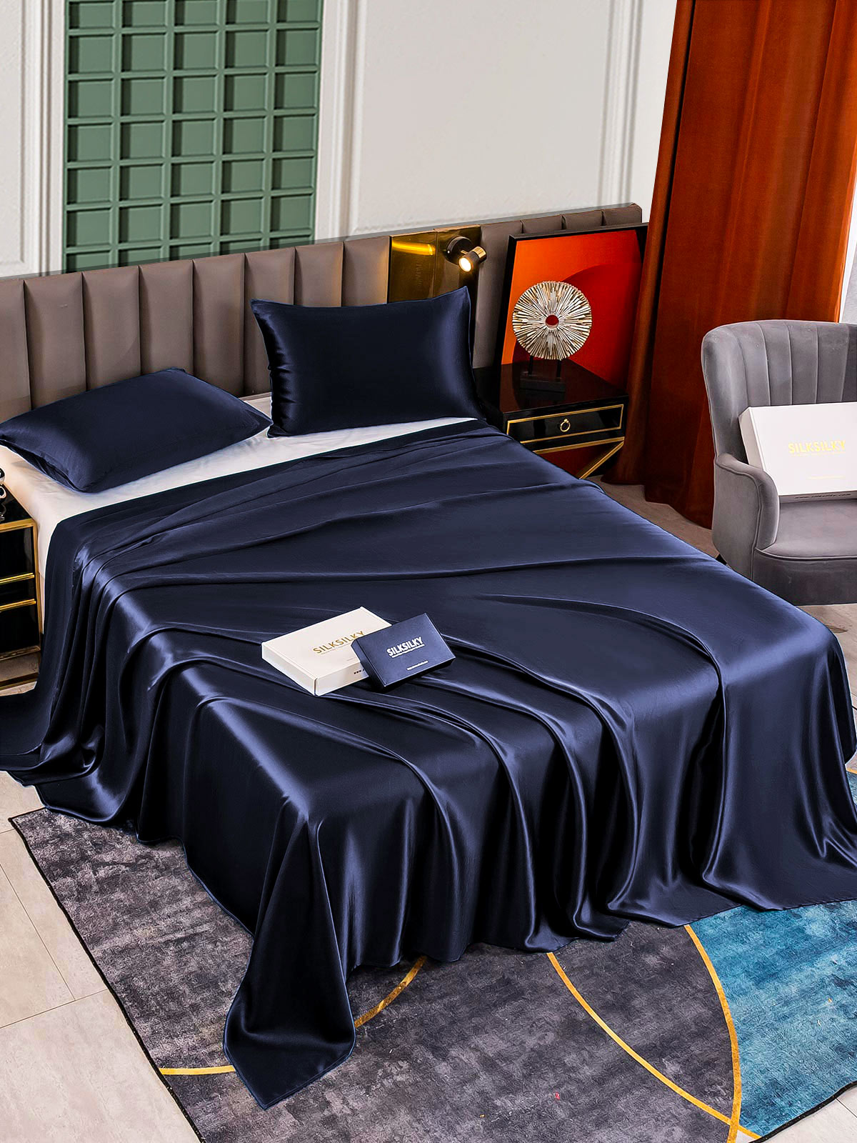 [Donkerblauw] SilkSilky-NL 25Momme Bedding Set 002
