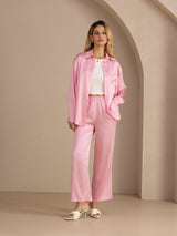 [Roze Krijtstreep] SilkSilky-NL Long Sleeve Lapel Collar Women's Outfit Sets 007