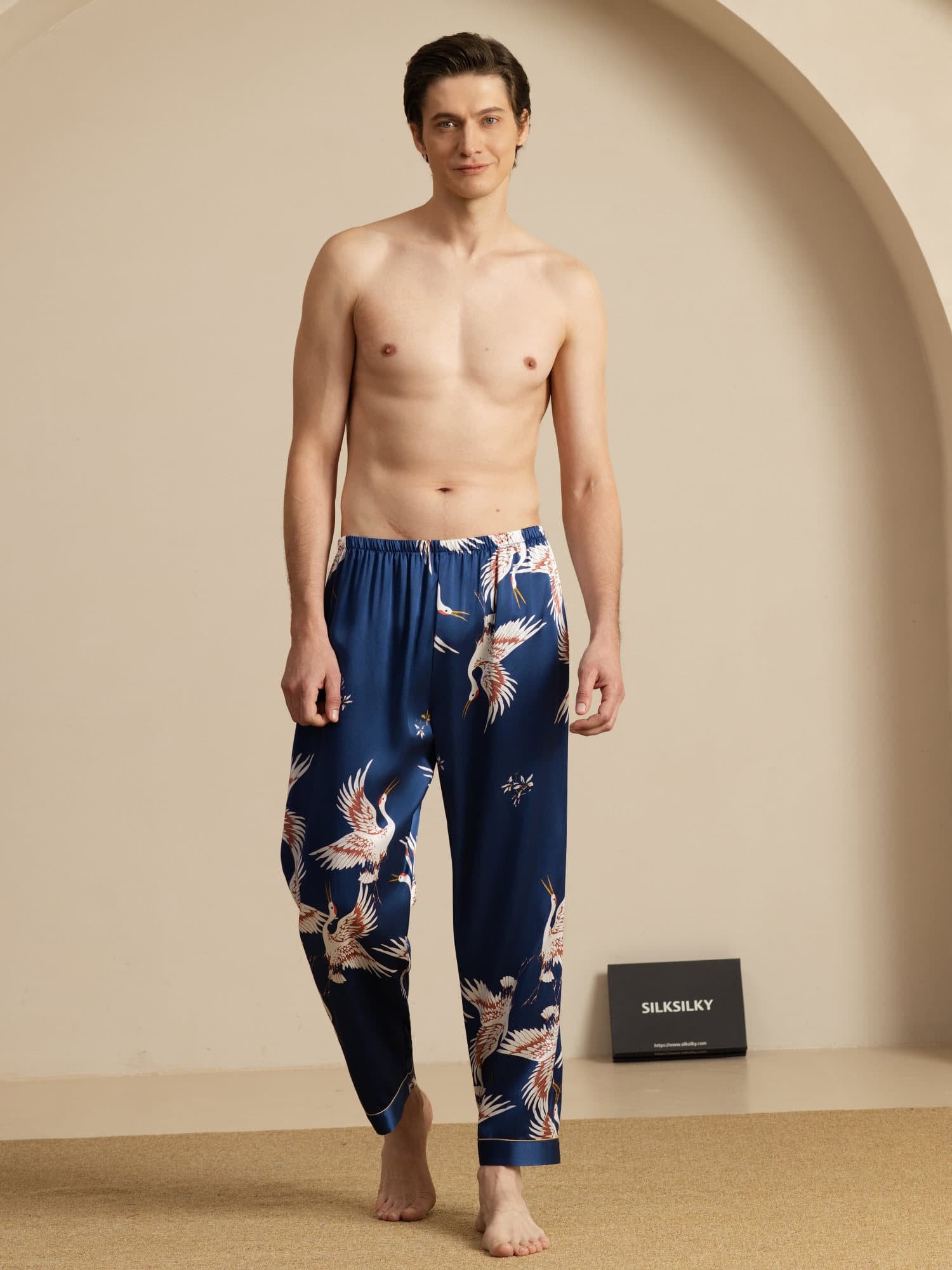 [Donkerblauw] SilkSilky-NL 19Momme Mens Sleep Bottoms 006